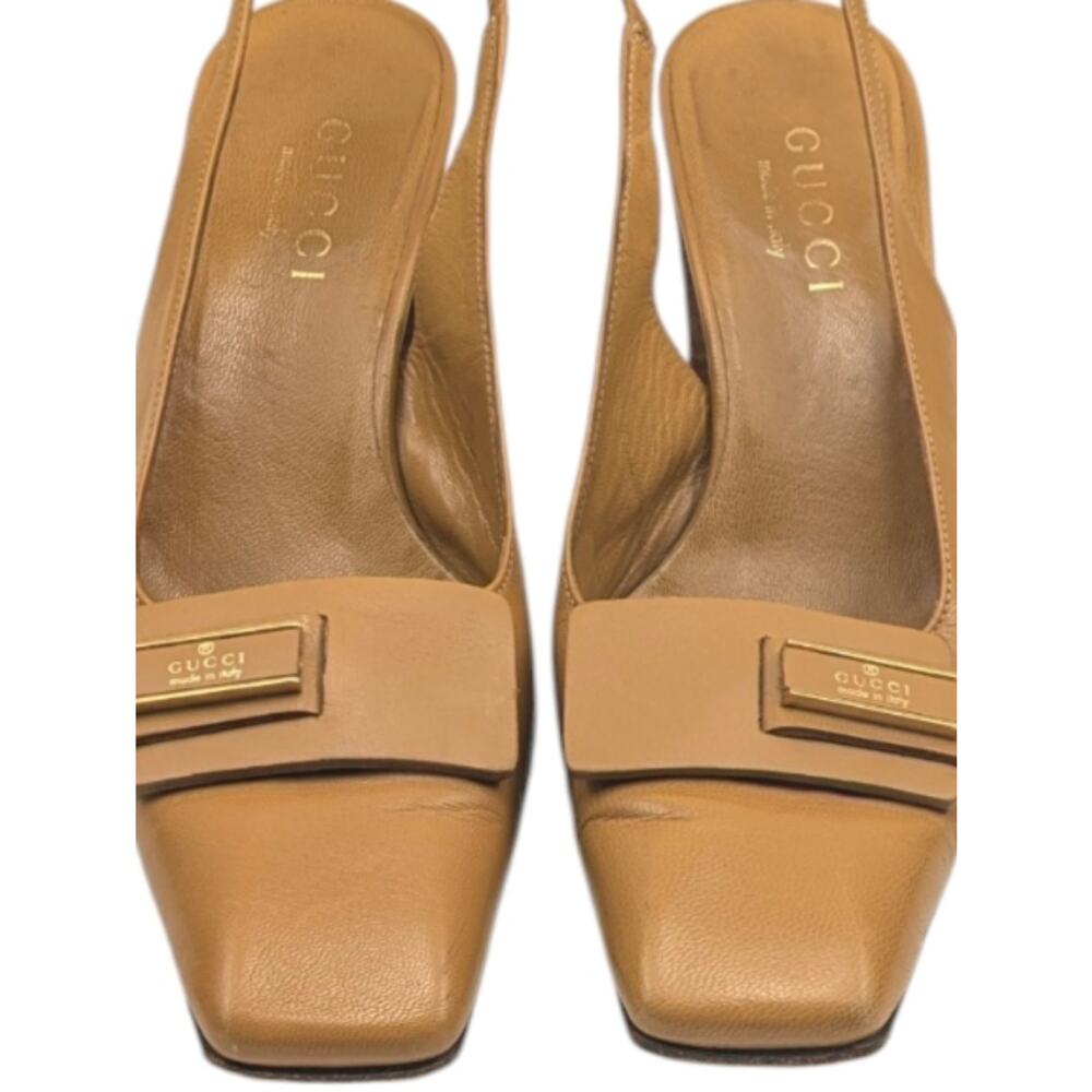 Gucci Vintage Tom Ford Era Tan Leather Slingback Heels Square Toe Italy 6B S4050 - Picture 14 of 15